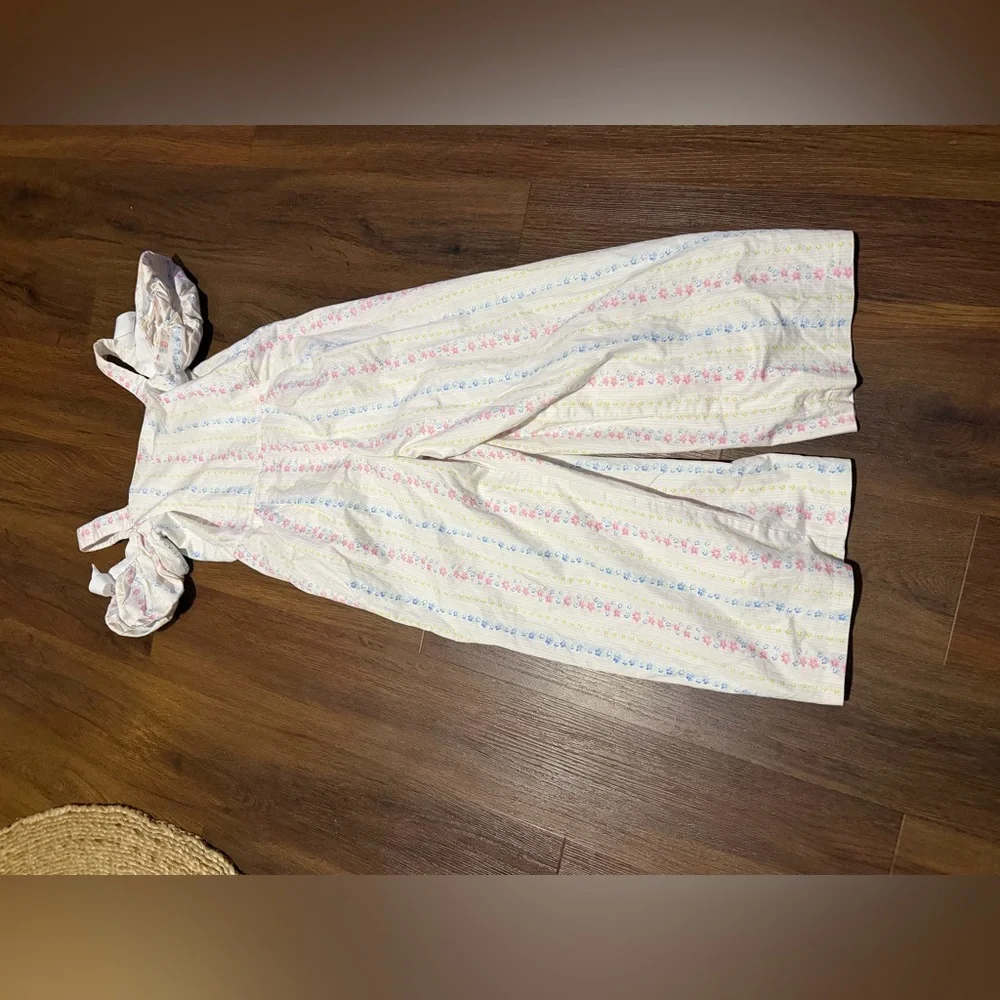 Janie & Jack girls  Floral Striped Jumpsuit white bow sleeve spring casual $80